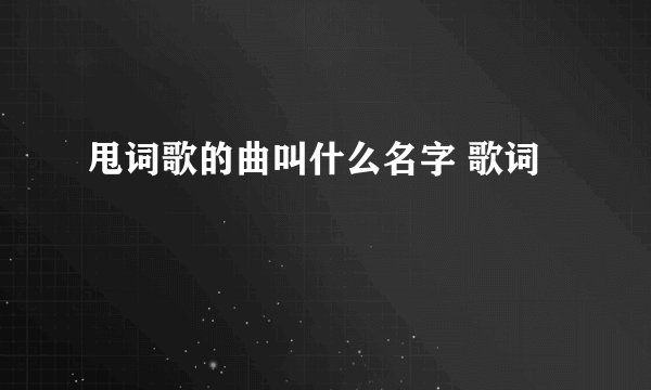 甩词歌的曲叫什么名字 歌词