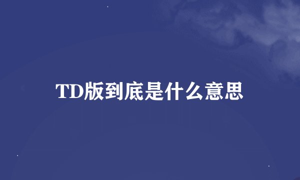 TD版到底是什么意思