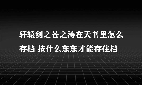 轩辕剑之苍之涛在天书里怎么存档 按什么东东才能存住档