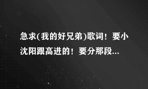 急求(我的好兄弟)歌词！要小沈阳跟高进的！要分那段是哪个唱的！