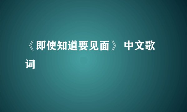 《即使知道要见面》 中文歌词