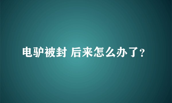 电驴被封 后来怎么办了？