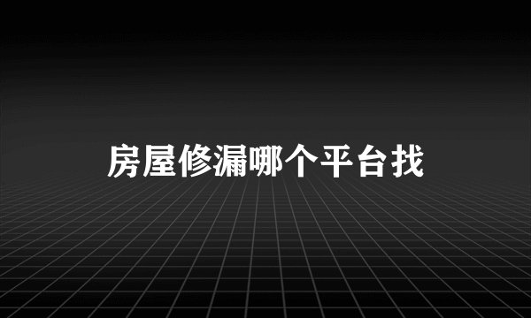 房屋修漏哪个平台找