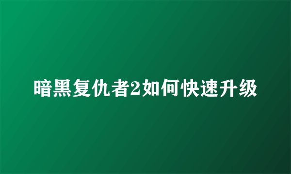 暗黑复仇者2如何快速升级