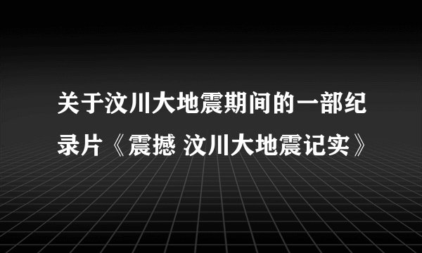 关于汶川大地震期间的一部纪录片《震撼 汶川大地震记实》