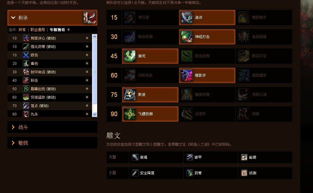 求5.0盗贼PVP的天赋，雕文和手法！