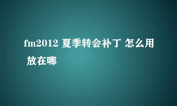 fm2012 夏季转会补丁 怎么用 放在哪