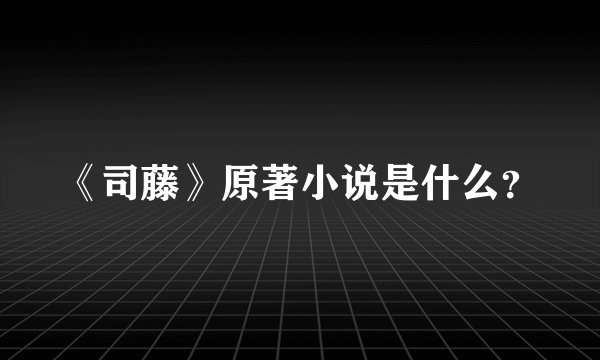 《司藤》原著小说是什么？