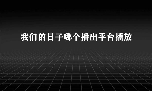 我们的日子哪个播出平台播放