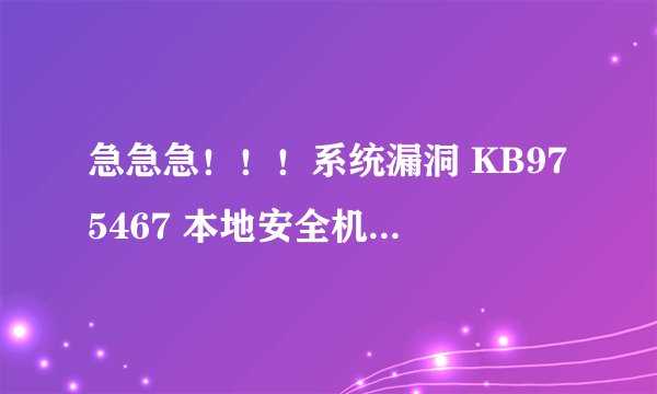 急急急！！！系统漏洞 KB975467 本地安全机构子系统服务中可能允许拒绝服务 怎么修复