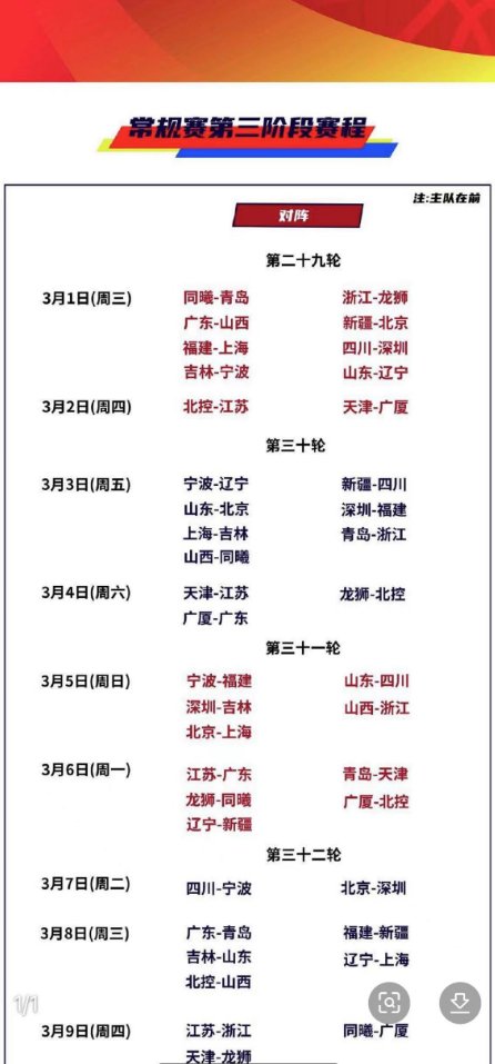 CBA第三阶段赛程表2022-2023？