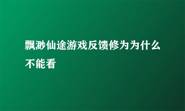 飘渺仙途游戏反馈修为为什么不能看