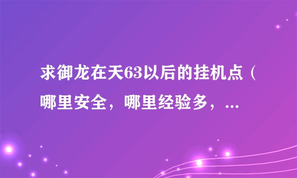 求御龙在天63以后的挂机点（哪里安全，哪里经验多，哪里装备多，哪里爆书多）详细点，谢谢