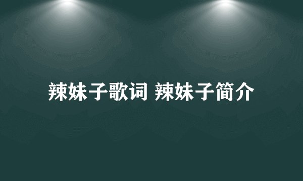辣妹子歌词 辣妹子简介