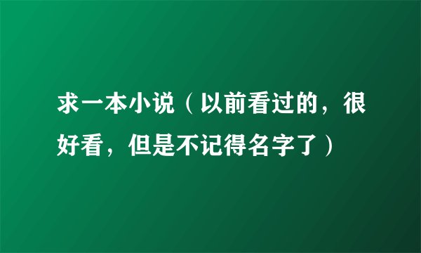 求一本小说（以前看过的，很好看，但是不记得名字了）