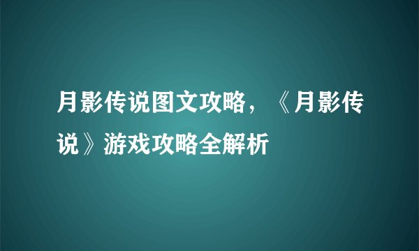 月影传说图文攻略，《月影传说》游戏攻略全解析