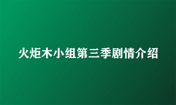 火炬木小组第三季剧情介绍