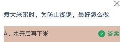 煮大米粥时为防止煳锅最好怎么做？蚂蚁庄园答案