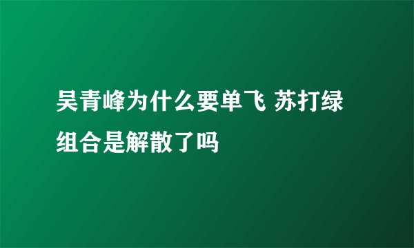 吴青峰为什么要单飞 苏打绿组合是解散了吗