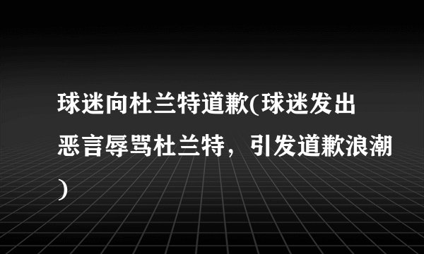 球迷向杜兰特道歉(球迷发出恶言辱骂杜兰特,引发道歉浪潮)