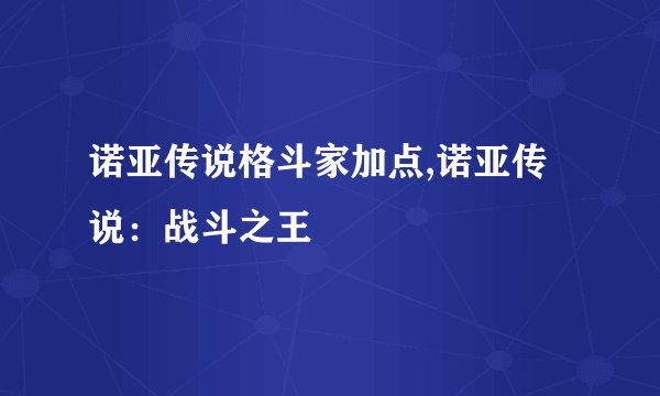 诺亚传说格斗家加点,诺亚传说：战斗之王