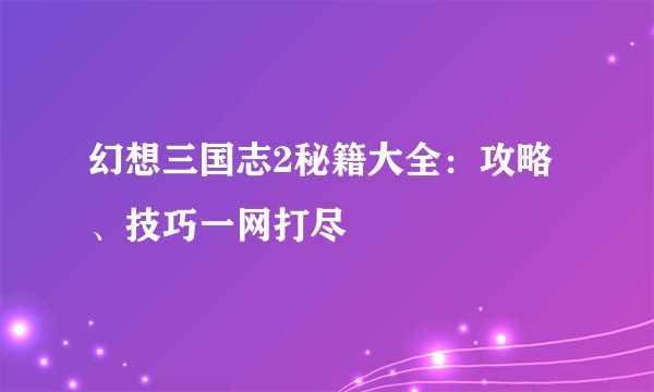 幻想三国志2秘籍大全：攻略、技巧一网打尽