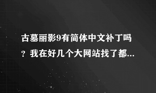古墓丽影9有简体中文补丁吗？我在好几个大网站找了都没有，繁体中文看着好别扭，有知道哪里有的吗