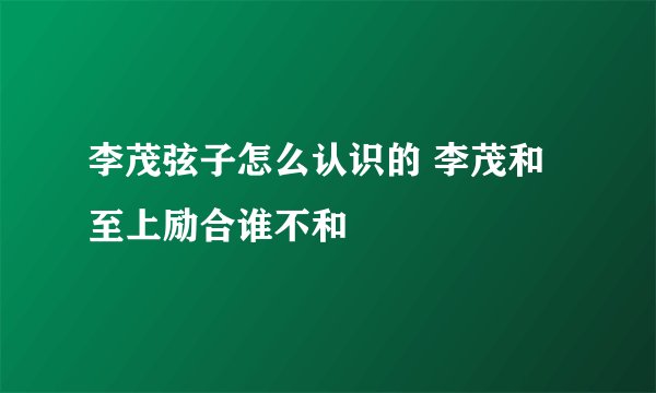 李茂弦子怎么认识的 李茂和至上励合谁不和